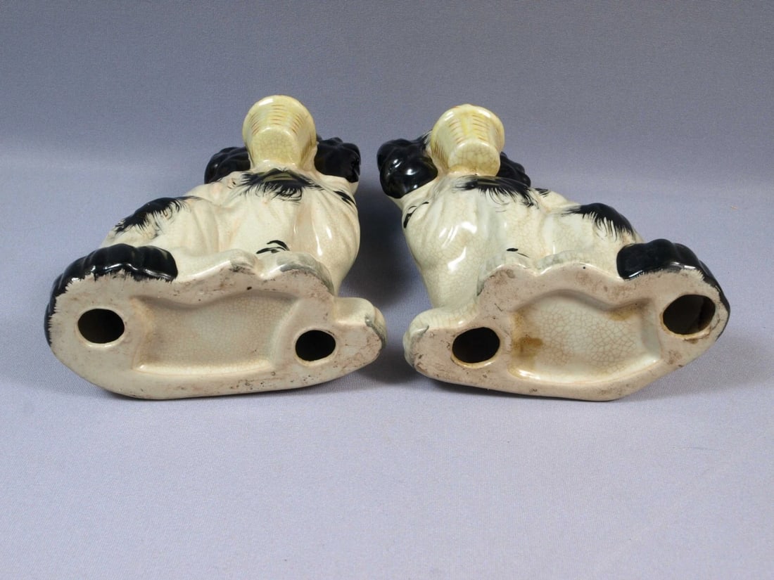 STAFFORDSHIRE DOG Pair Figurines Spaniel Mantle Flowers 9 1/2" England - 6