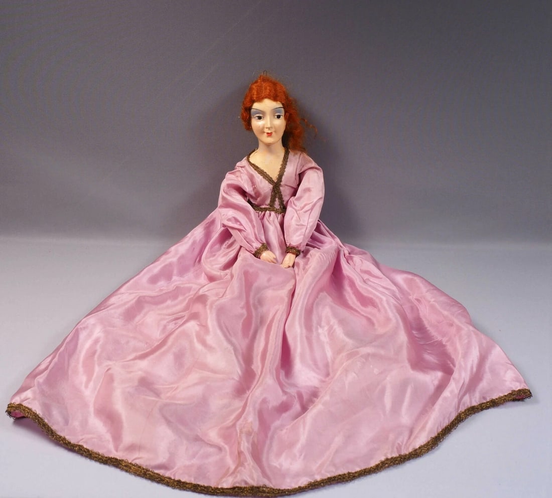 French Boudoir doll Composition Cloth Antique Art Nouveau Purple LARGE 28" - 2