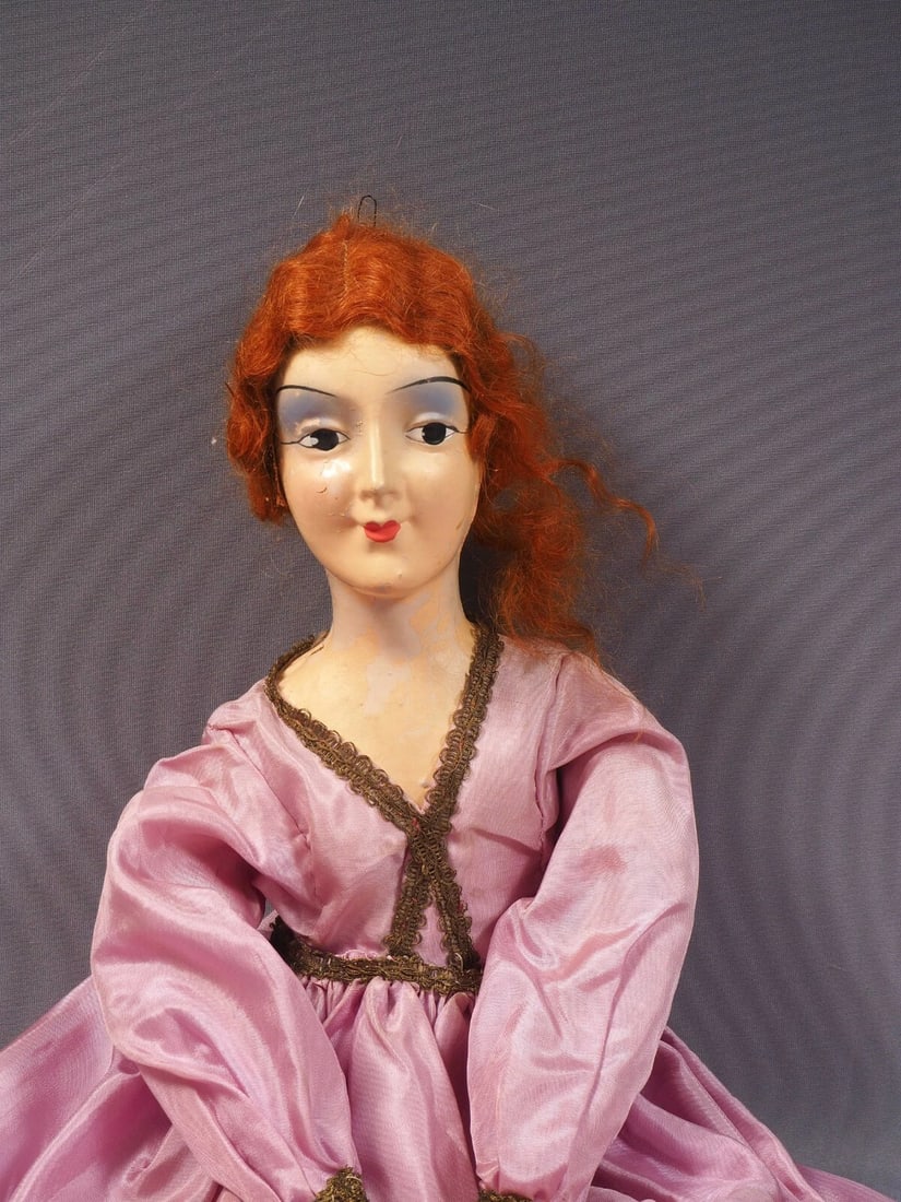 French Boudoir doll Composition Cloth Antique Art Nouveau Purple LARGE 28" - 3