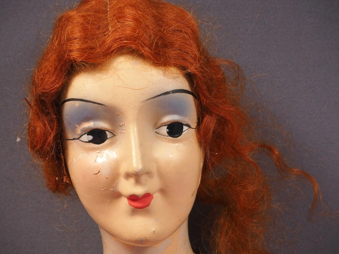 French Boudoir doll Composition Cloth Antique Art Nouveau Purple LARGE 28" - 4