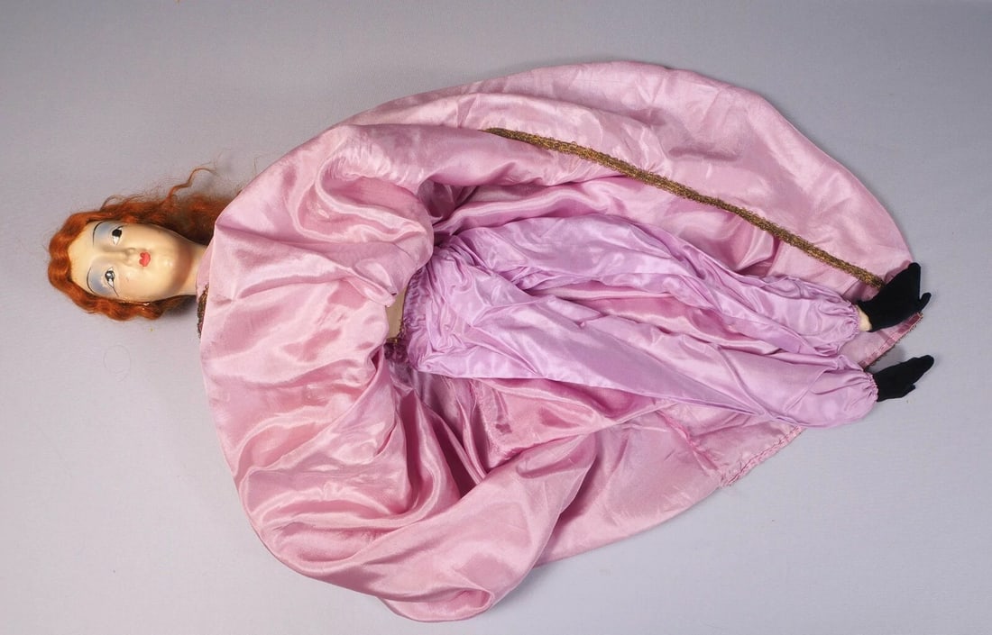 French Boudoir doll Composition Cloth Antique Art Nouveau Purple LARGE 28" - 5