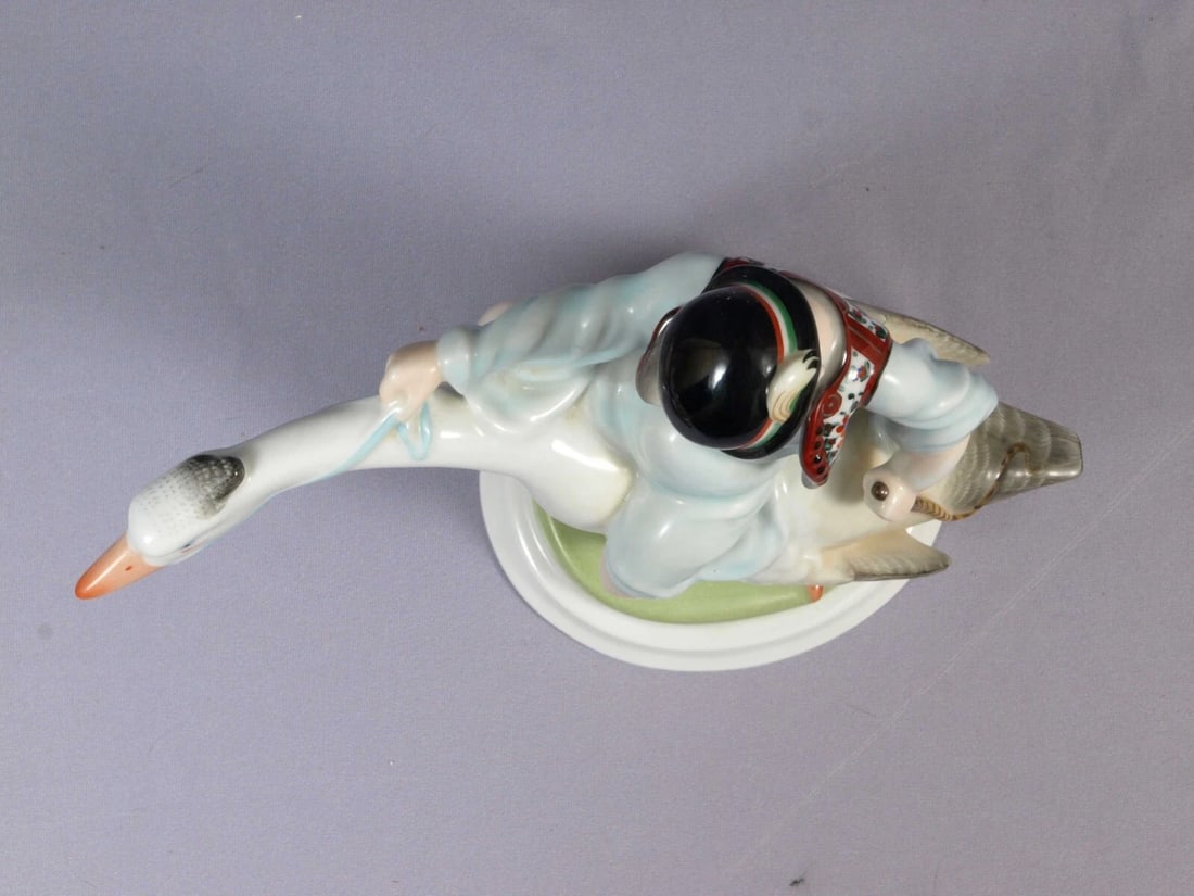 Herend Porcelain Figurine Hungarian Boy ridding goose Large Hungary 5515 - 4