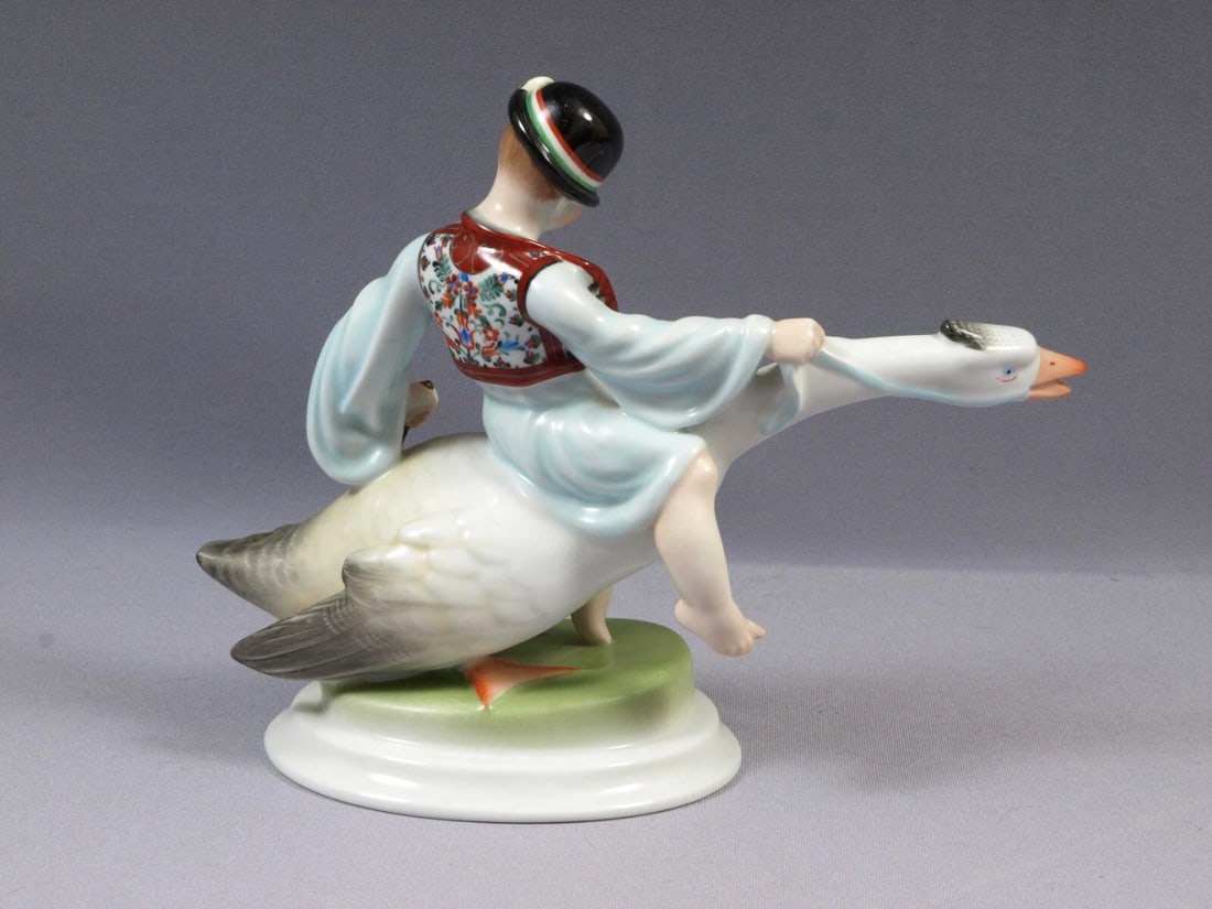 Herend Porcelain Figurine Hungarian Boy ridding goose Large Hungary 5515 - 5