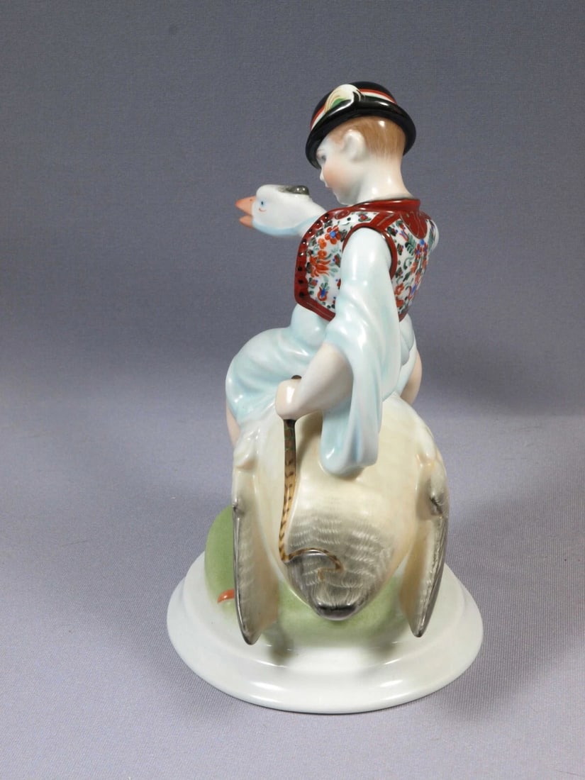 Herend Porcelain Figurine Hungarian Boy ridding goose Large Hungary 5515 - 6