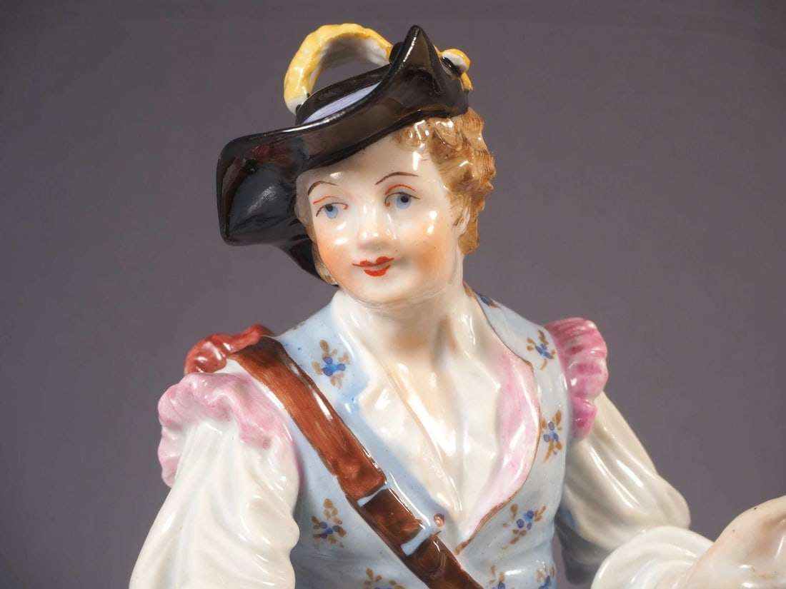 Antique Hand Painted Dresden Carl Thieme Victorian Figurine Man Lamb Germany - 3