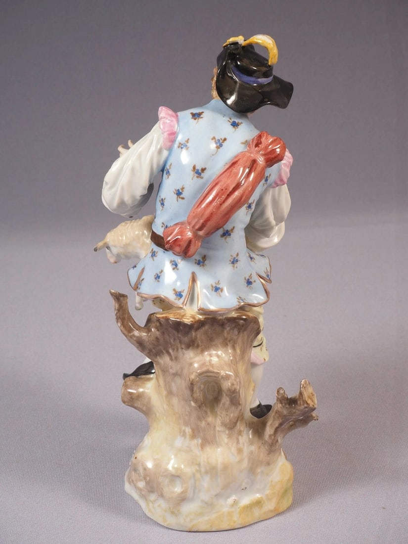 Antique Hand Painted Dresden Carl Thieme Victorian Figurine Man Lamb Germany - 5