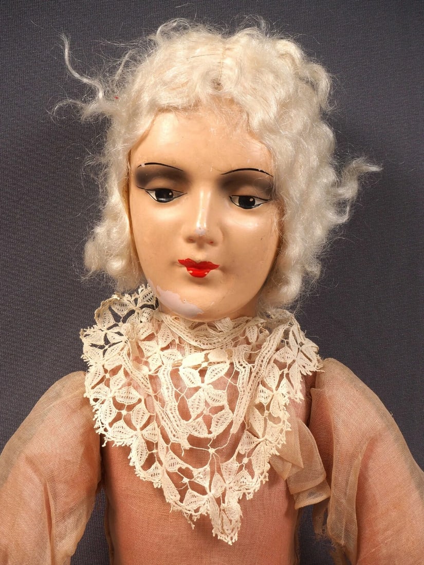 French Boudoir doll Composition Cloth Antique Art Nouveau LARGE 30" - 3