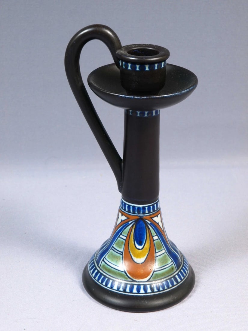 Gouda PZH Royal Zuid-Holland Candle Holder Stick DORIAN c.1923 Antique - 2