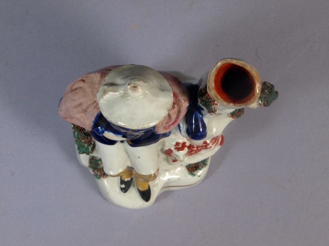 Staffordshire Figurine Boy Man Dog Flowers VASE c. late 1800 England - 4