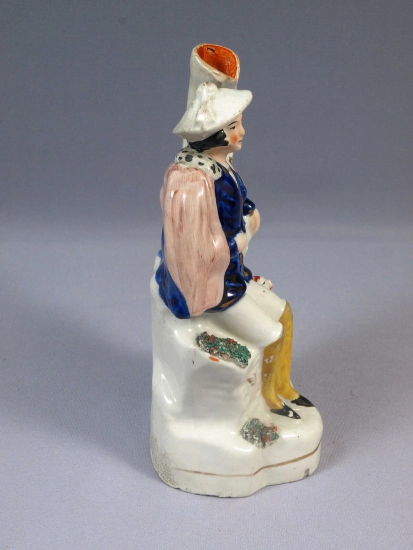 Staffordshire Figurine Boy Man Dog Flowers VASE c. late 1800 England - 7