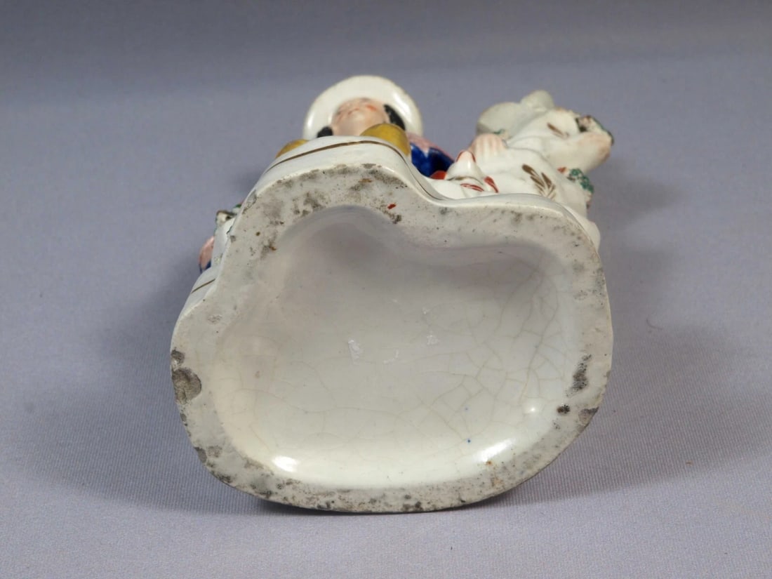 Staffordshire Figurine Boy Man Dog Flowers VASE c. late 1800 England - 8