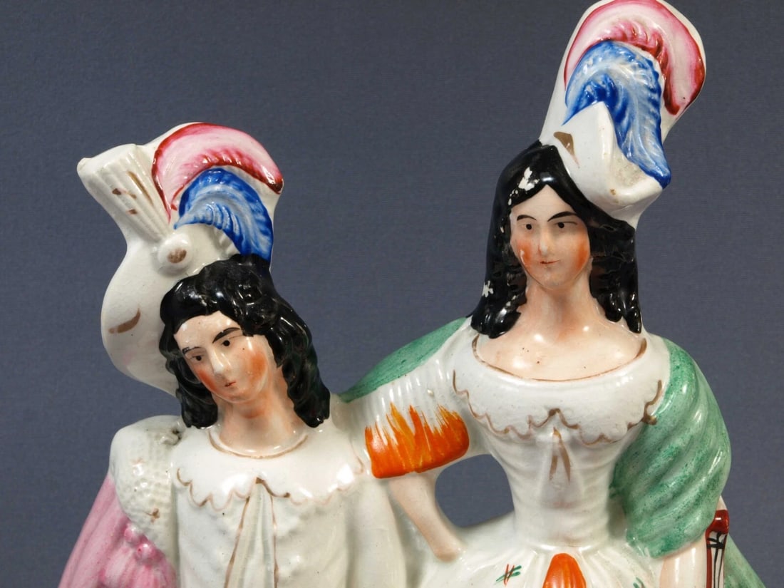 STAFFORDSHIRE Figure Scottish man lady couple Antique Victorian Dog - 3