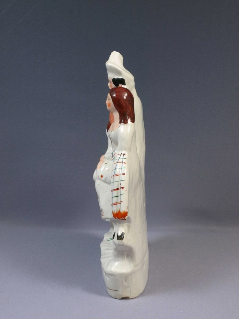 STAFFORDSHIRE Figure Scottish man lady Gat Clock couple Antique Victorian - 5