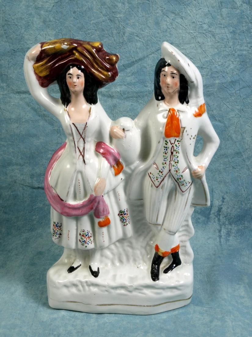 STAFFORDSHIRE Figure Scottish man lady hat couple Antique Victorian - 3