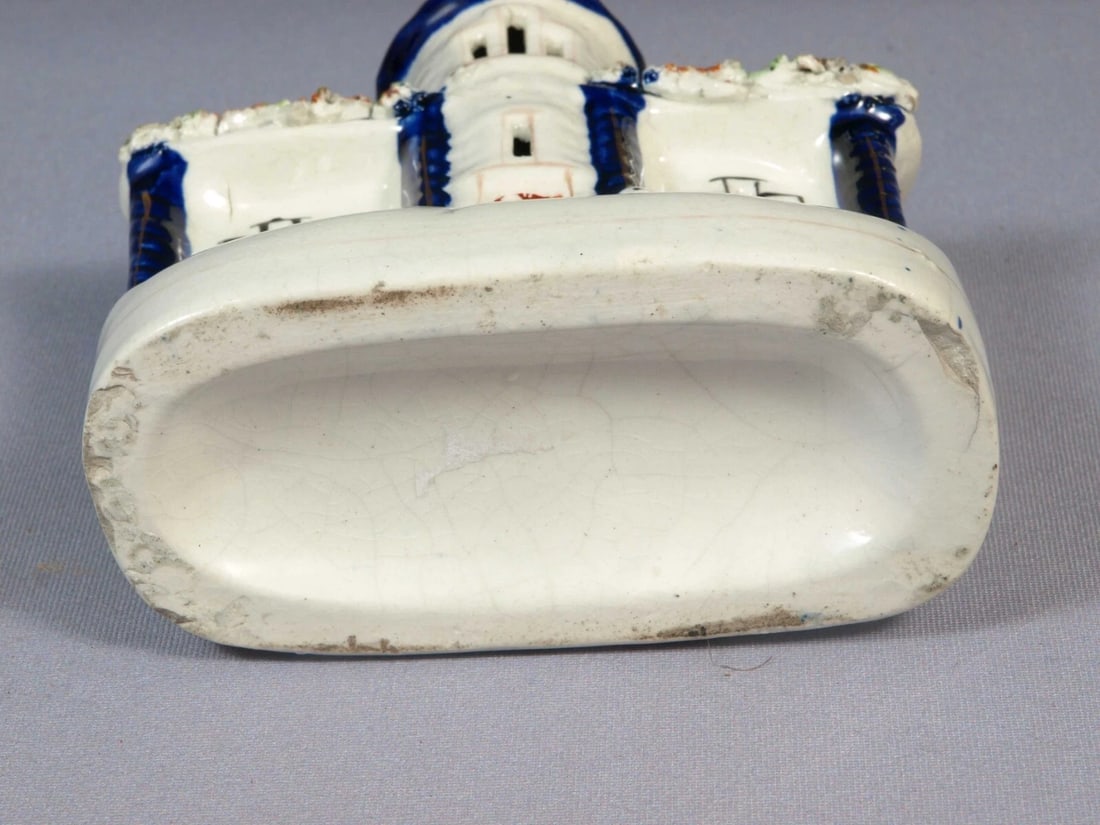 STAFFORDSHIRE Figure Cottage House Birds Flowers Cobalt Blue Antique Victorian - 6