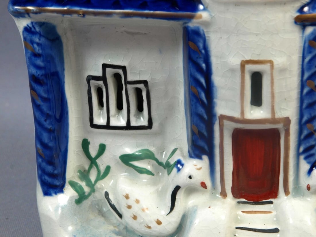 STAFFORDSHIRE Figure Cottage House Birds Cobalt Blue Antique Victorian - 3