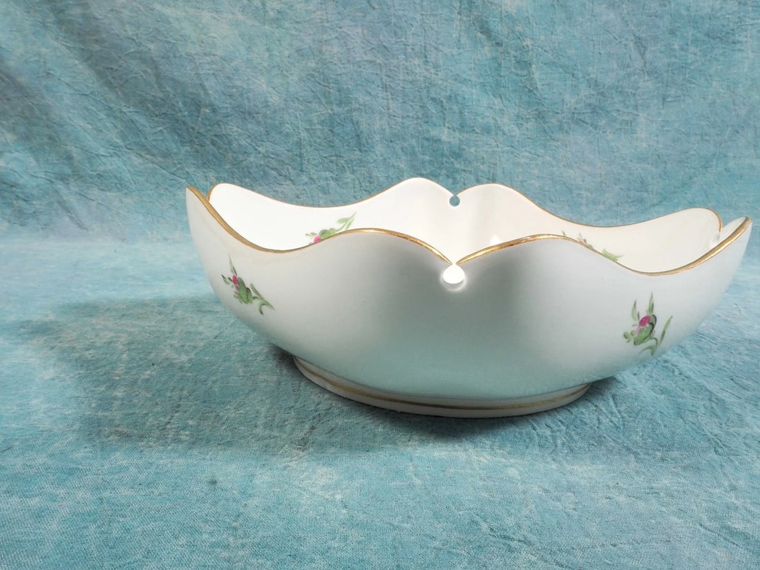 RARE MEISSEN Pink Rose Square Serving Bowl Ruffled Keyhole Corners Germany - 5