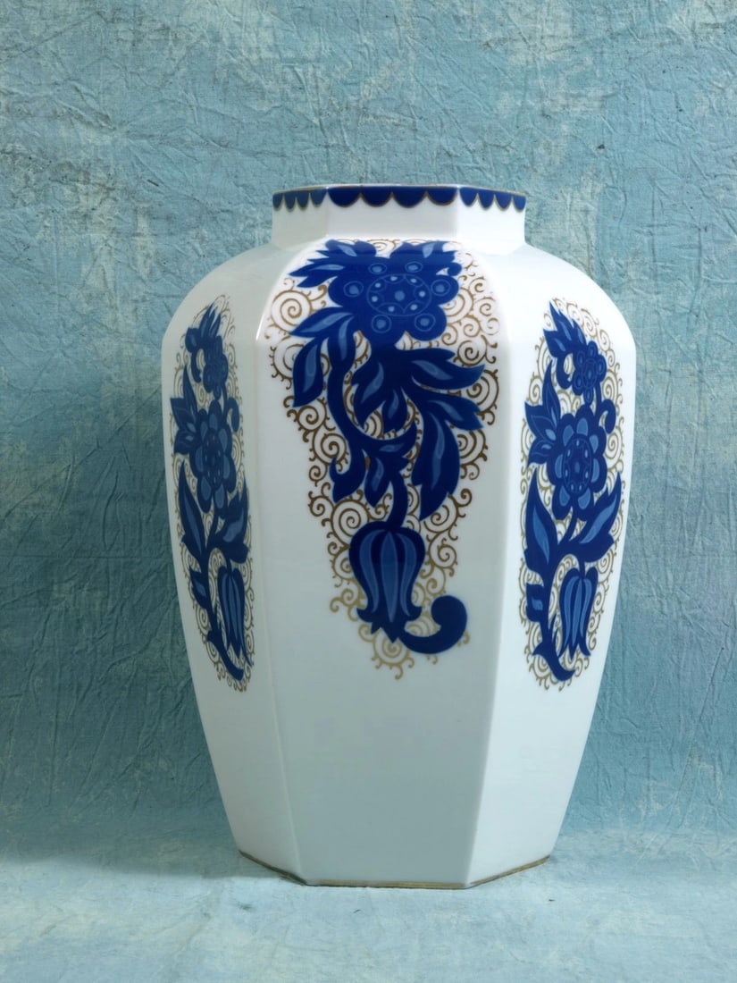 ROSENTHAL 1920 Art Nouveau RARE VINTAGE VASE Julius Gulbrandsen White Blue - 3