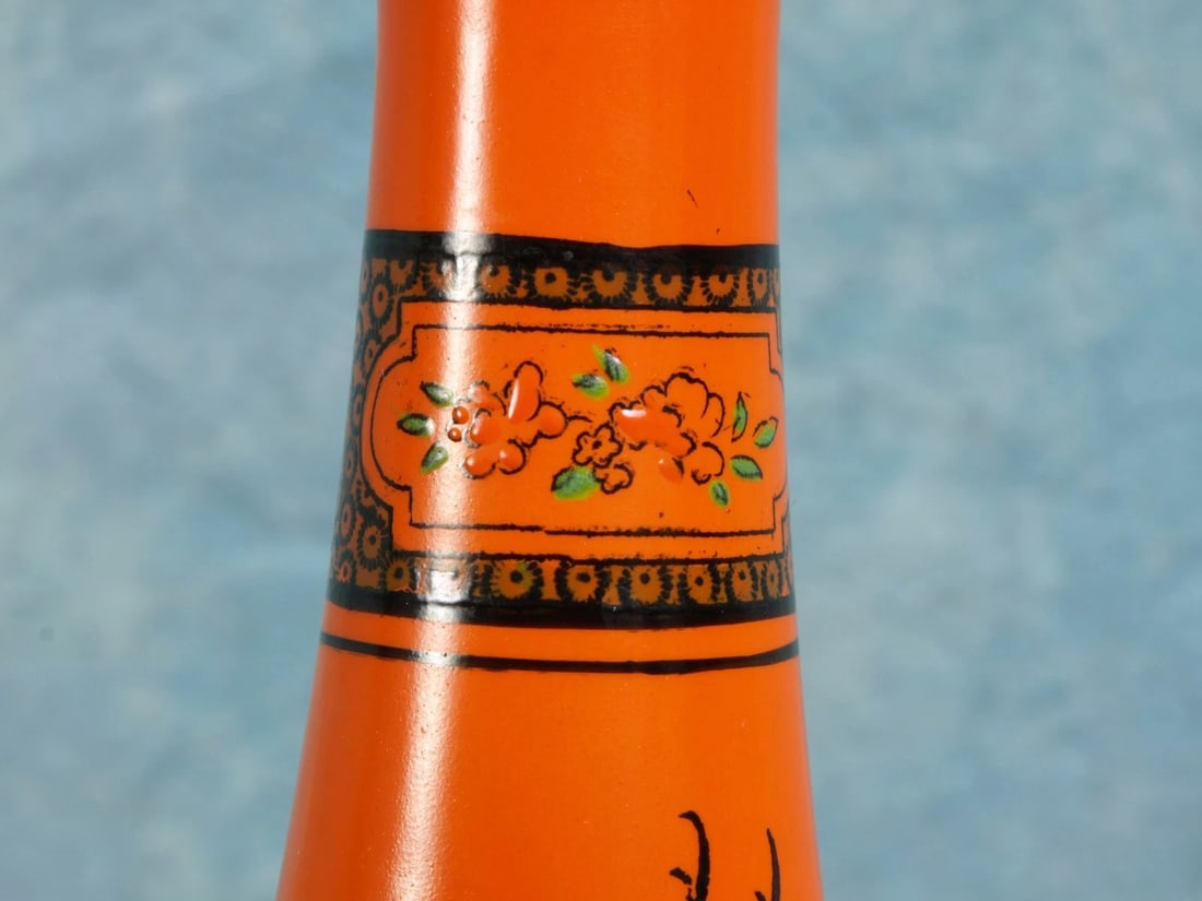 Shelley LARGE VASE Oriental Cranes Scarlet Red Orange pattern 8589 - 4