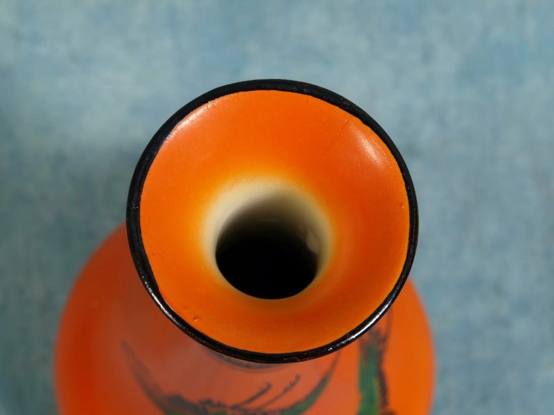 Shelley LARGE VASE Oriental Cranes Scarlet Red Orange pattern 8589 - 5