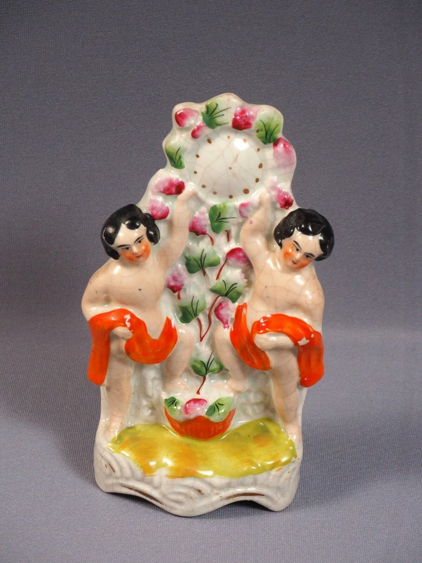 STAFFORDSHIRE Figurine 19 Century two naked boys cherubs clock c 1855 - 3