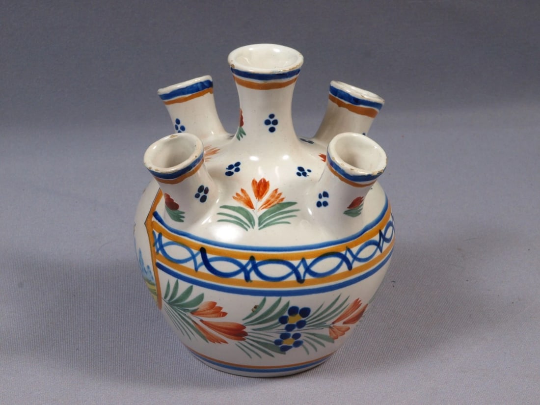 Vintage HENRIOT QUIMPER 5-finger tulip bud Vase Flower girl France 1972 - 2