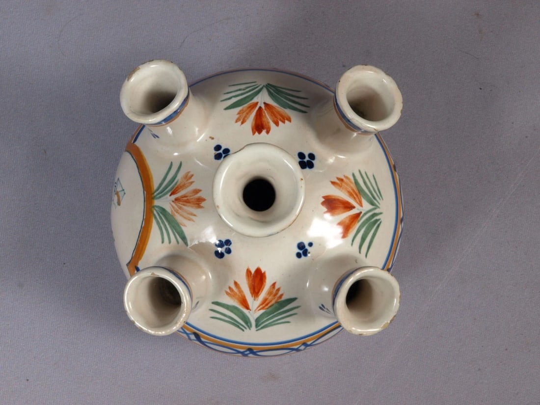 Vintage HENRIOT QUIMPER 5-finger tulip bud Vase Flower girl France 1972 - 4