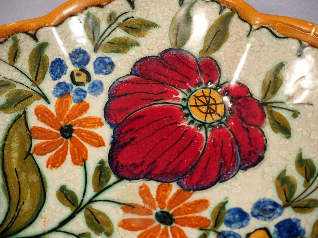 Royal Zuid-Holland Gouda Handled Scalloped Candy Dish Nappy Bertino Antique 1918 - 3