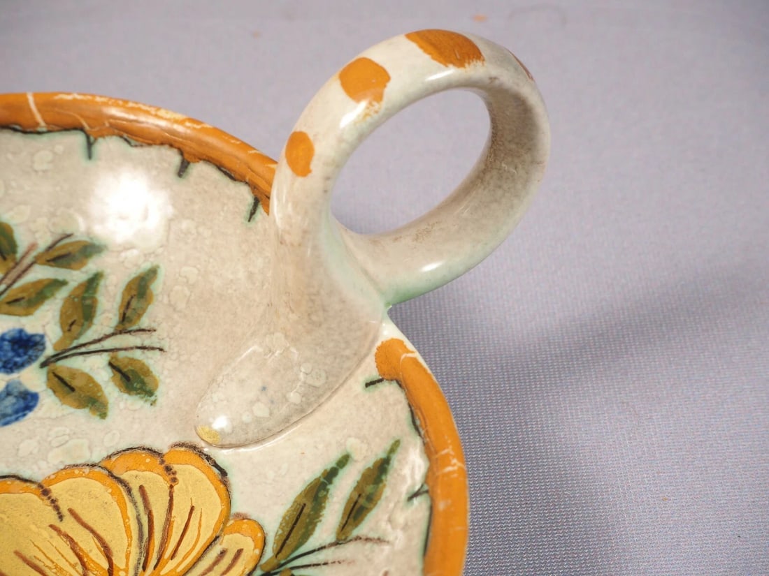 Royal Zuid-Holland Gouda Handled Scalloped Candy Dish Nappy Bertino Antique 1918 - 6