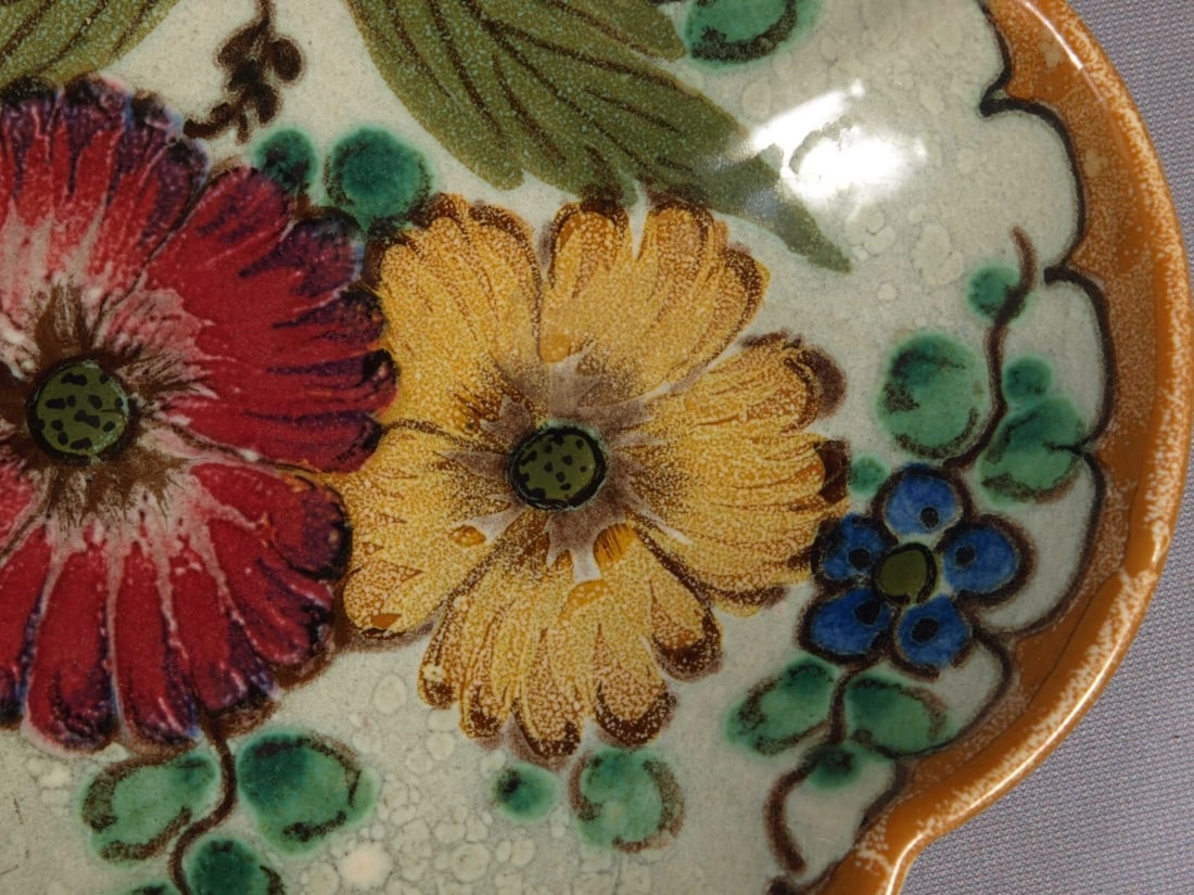 Royal Zuid-Holland Gouda Handled Scalloped Candy Dish Nappy Ares Antique - 4