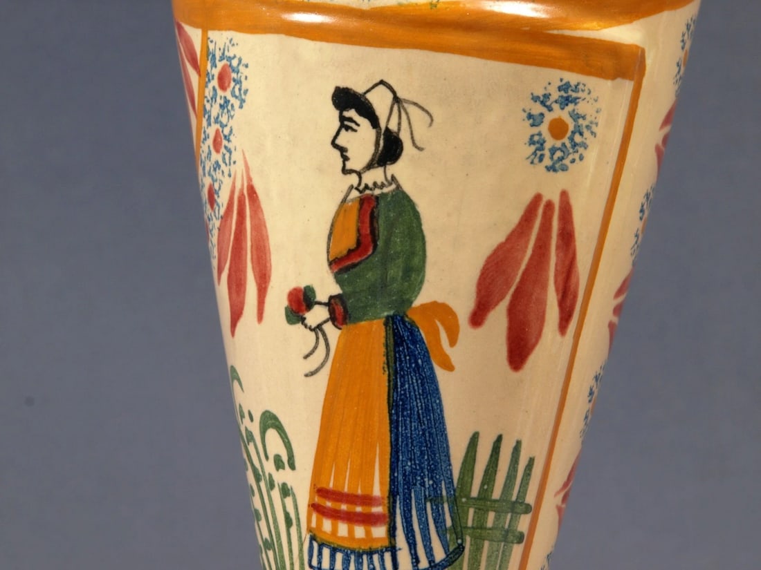 Vintage HENRIOT QUIMPER French Faience Wall Flower pocket Vase Cone France - 4