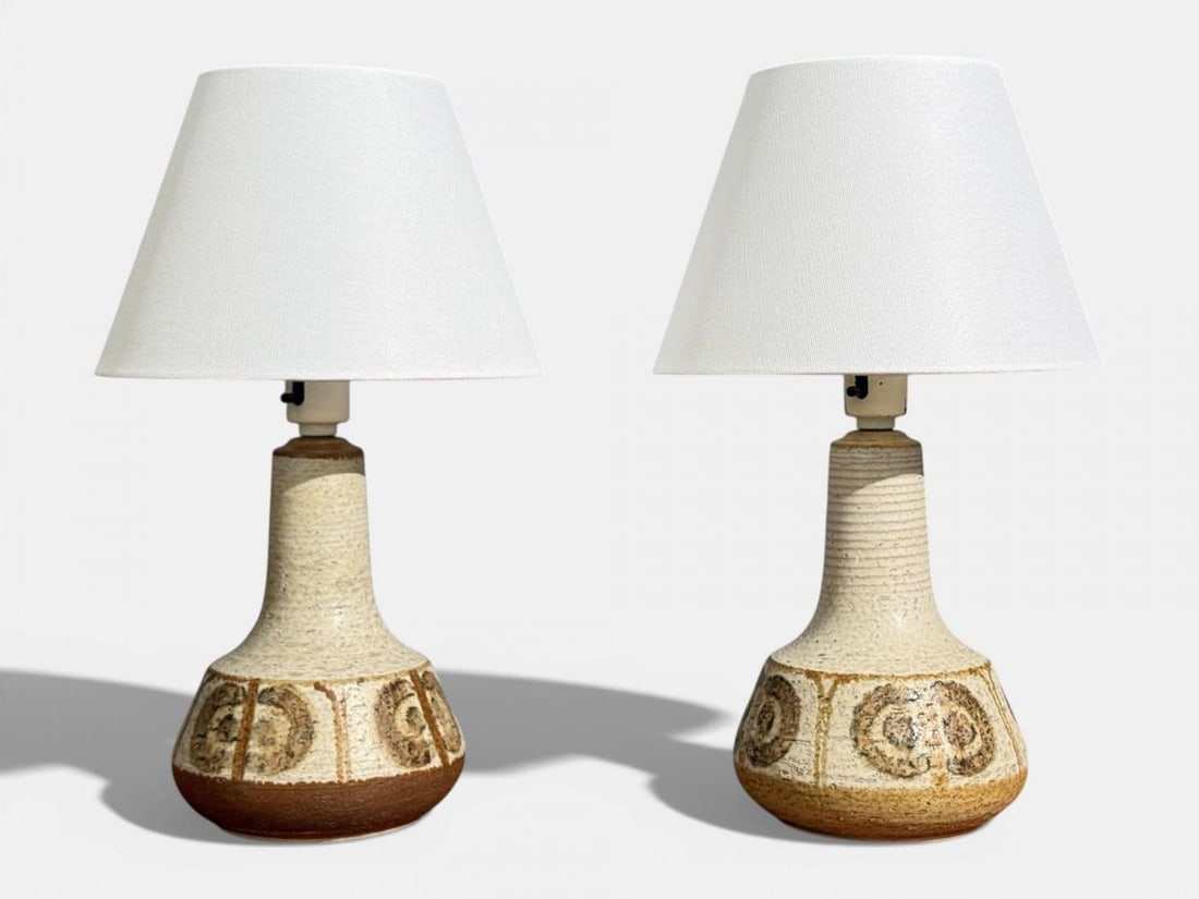 Svend Aage Jensen, Table Lamps, Beige Stoneware, Denmark, 1960s - 11