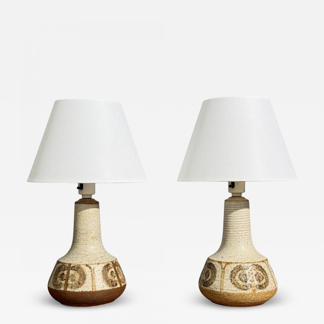 Svend Aage Jensen, Table Lamps, Beige Stoneware, Denmark, 1960s (1 of 11)