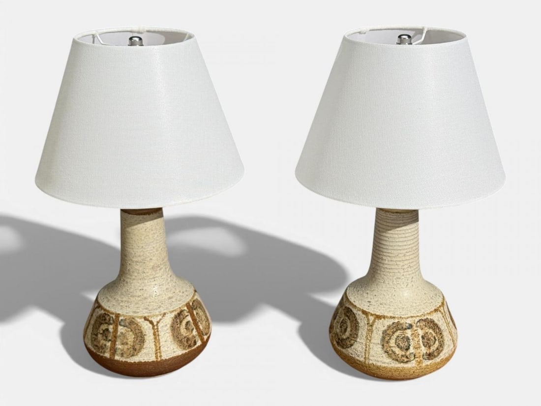 Svend Aage Jensen, Table Lamps, Beige Stoneware, Denmark, 1960s - 2