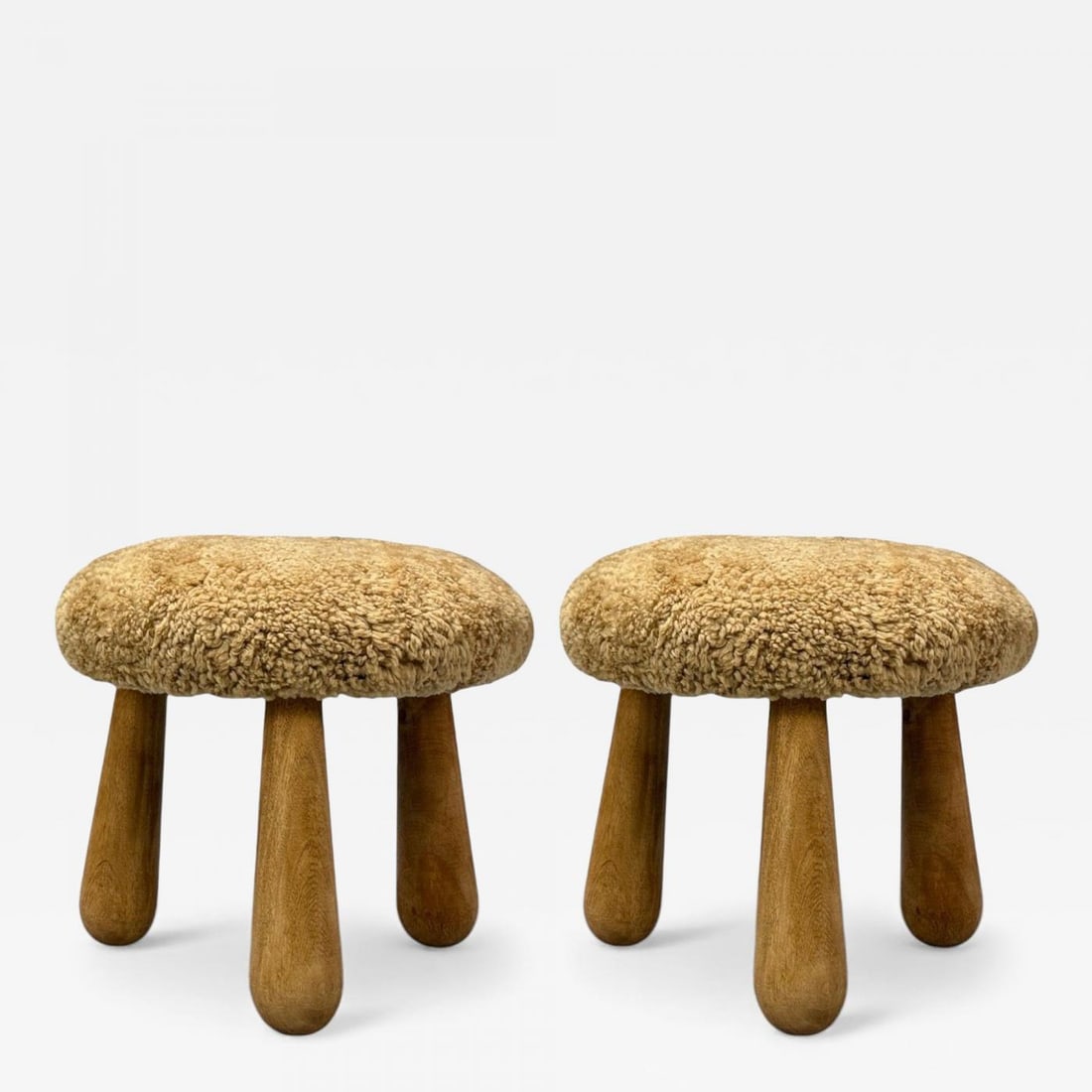 Danish Modern Style, Honey Sheepskin, Maple, Shearling Footstools, USA, 21st c. (1 of 10)