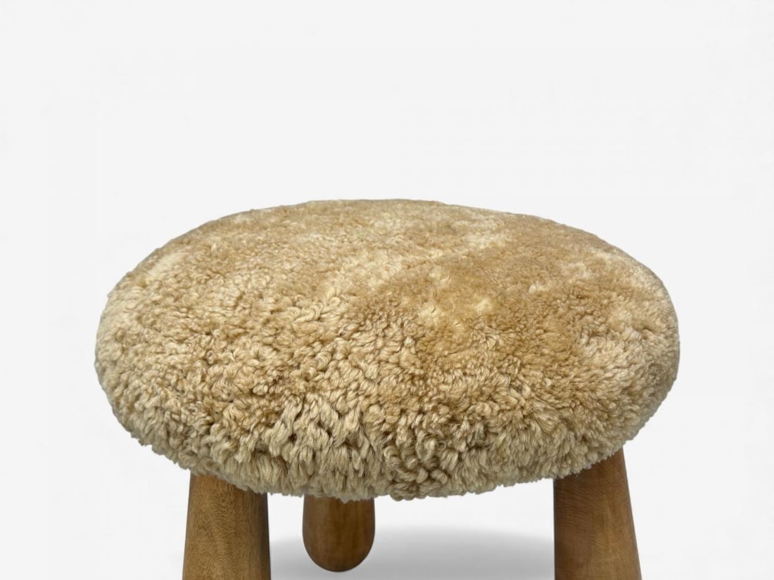 Danish Modern Style, Honey Sheepskin, Maple, Shearling Footstools, USA, 21st c. - 6