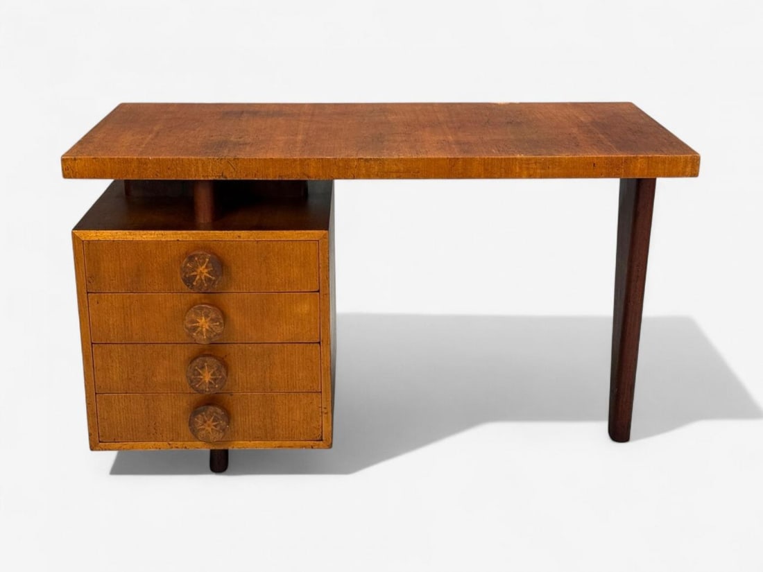 Andrew Szoeke, Satinwood, Oak, Writing Desk and Chair, USA, 1950s - 2