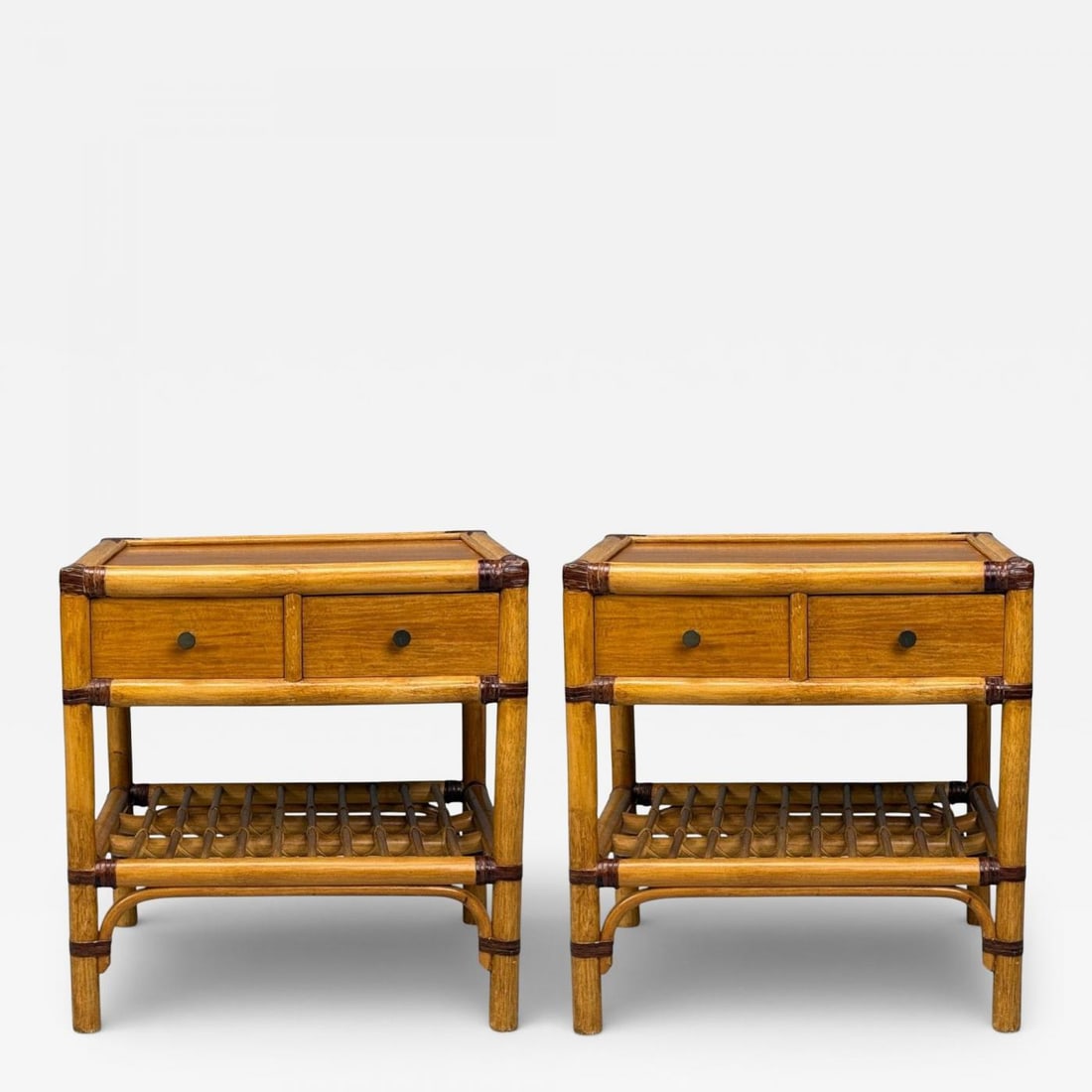 Kenneth Bergenblad, Nightstands, Bamboo, Rattan, Brass, Sweden, 1970s: Title: Kenneth Bergenblad, Nightstands, Bamboo, Rattan, Brass, Sweden, 1970s Description: "Kenneth Bergenblad, Swedish Mid-Century Modern, Nightstands, Bamboo, Rattan, Brass, Sweden, 1970s Pair of 'Ma