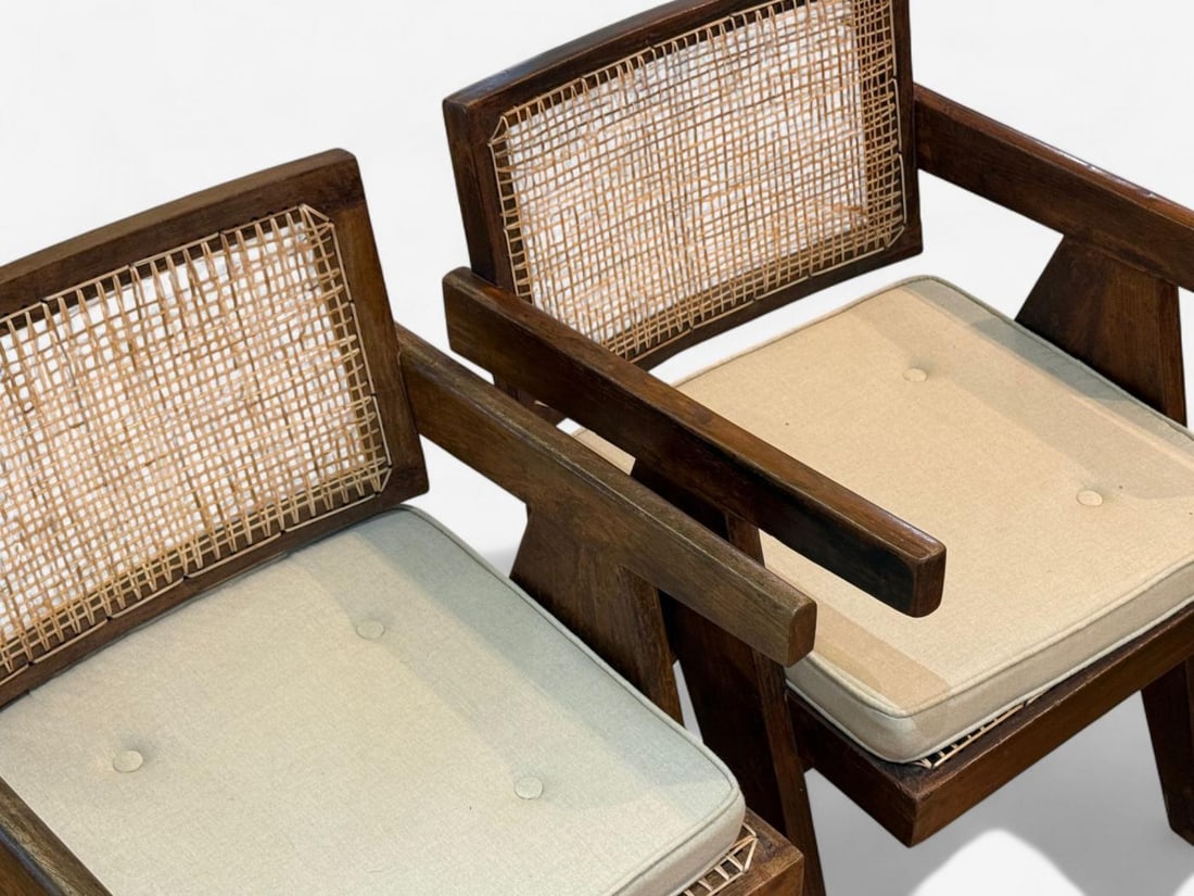 Pierre Jeanneret, Teak, Cane, Four Floating Back Chairs, Chandigarh, 1960s - 10