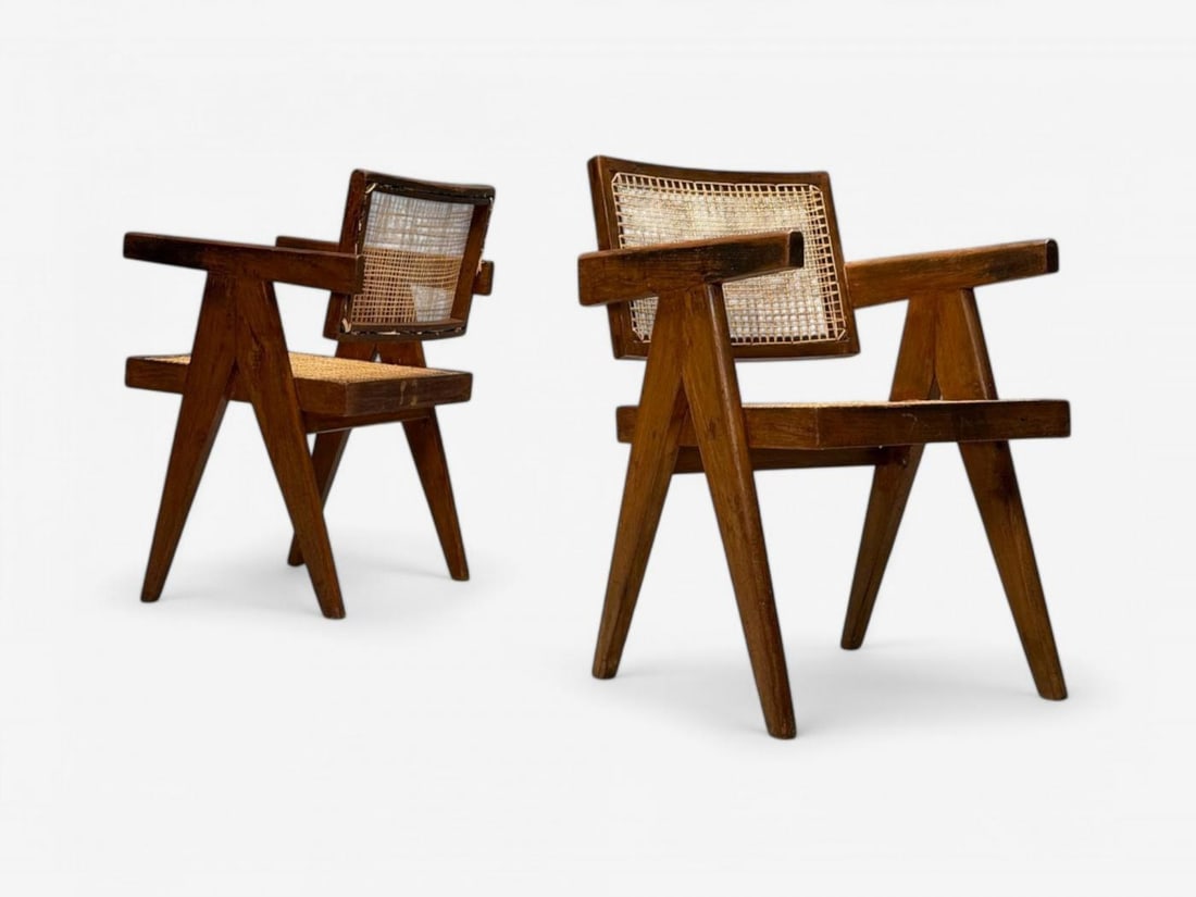 Pierre Jeanneret, Teak, Cane, Four Floating Back Chairs, Chandigarh, 1960s - 2