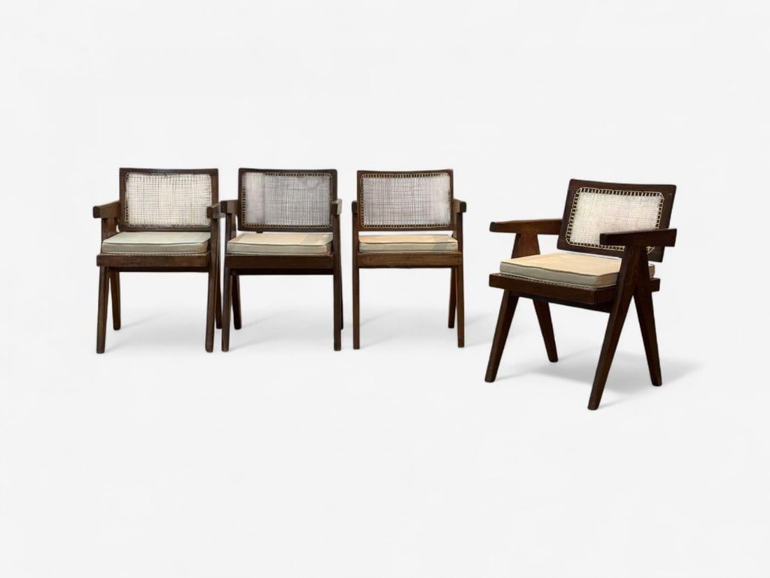 Pierre Jeanneret, Teak, Cane, Four Floating Back Chairs, Chandigarh, 1960s - 4