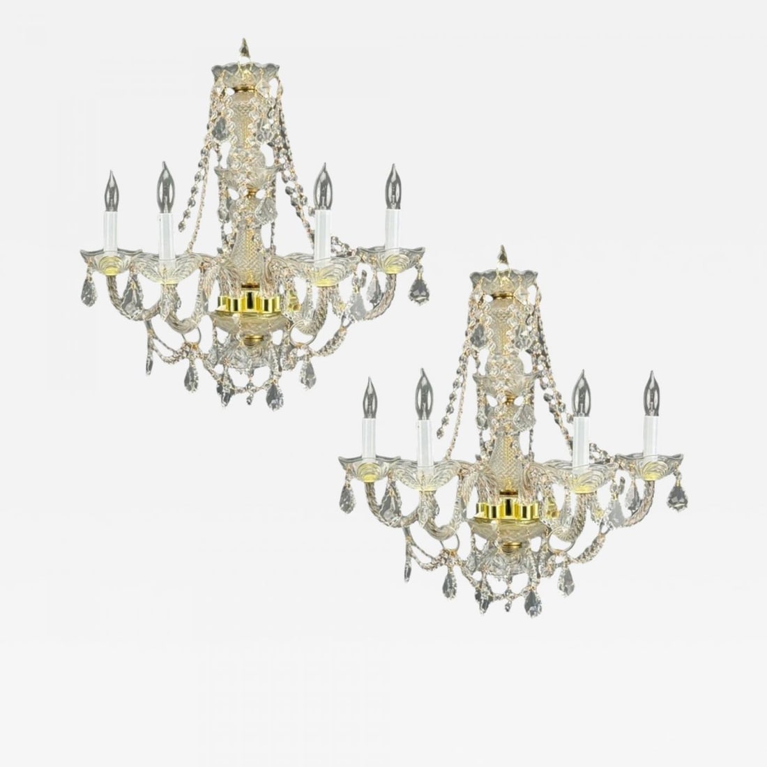 Venetian Style, Large Chandeliers, Brass, Crystal, Italy, 1960s (1 of 12)