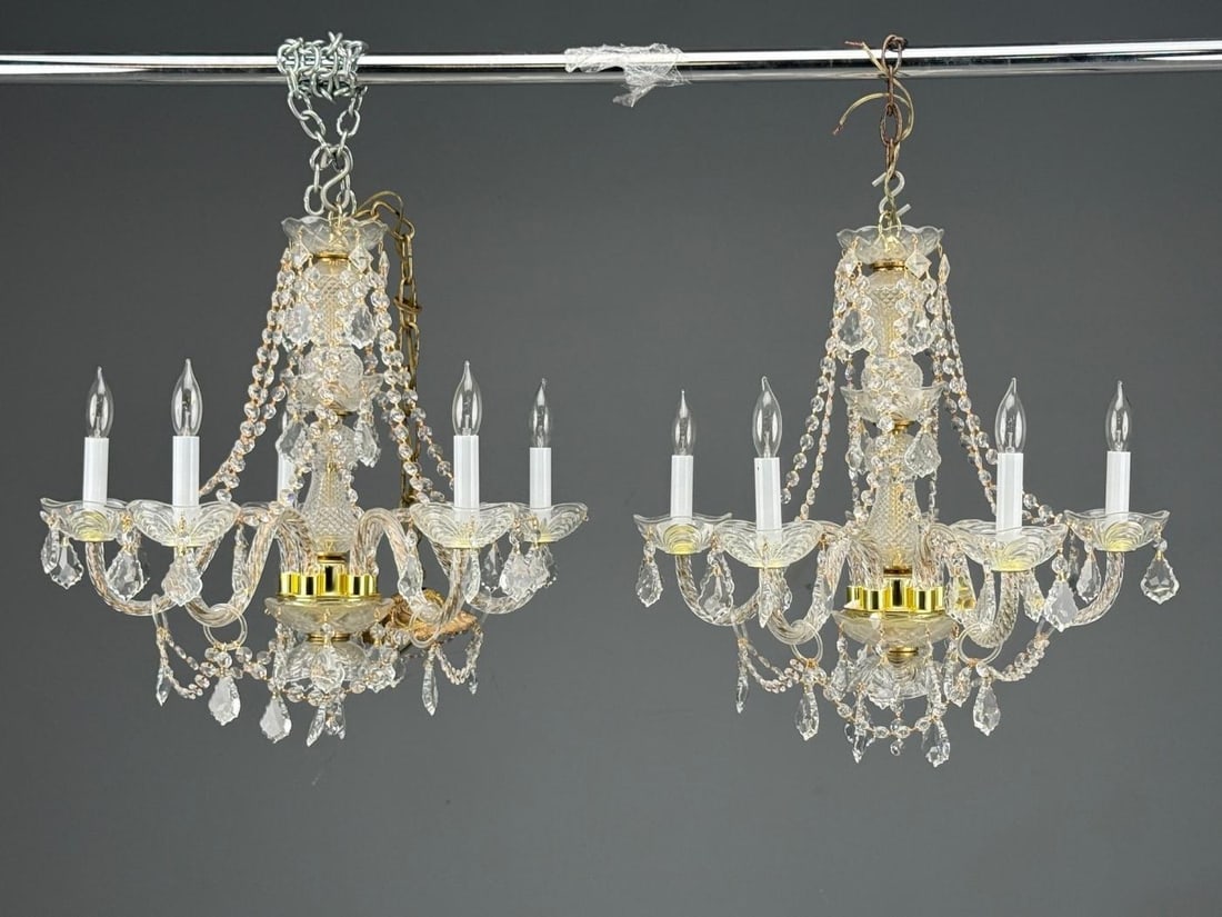 Venetian Style, Large Chandeliers, Brass, Crystal, Italy, 1960s - 2