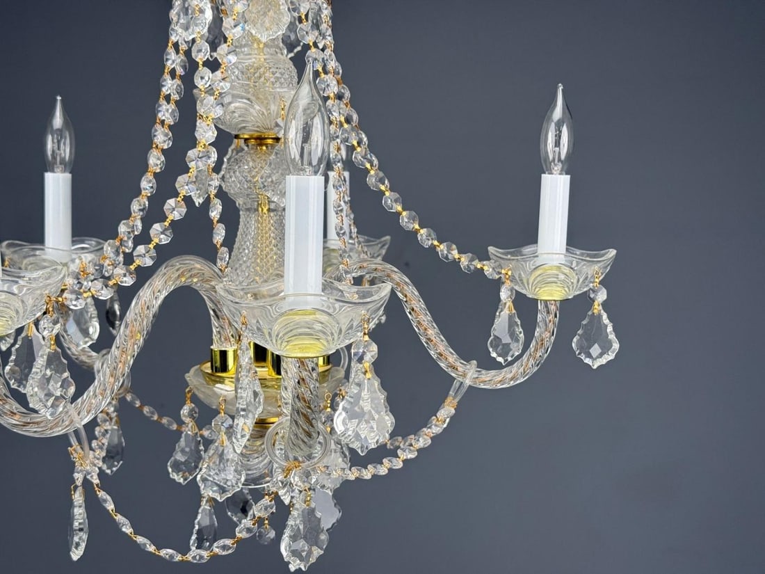 Venetian Style, Large Chandeliers, Brass, Crystal, Italy, 1960s - 5