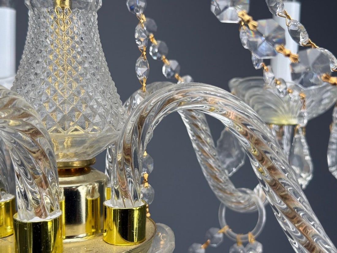 Venetian Style, Large Chandeliers, Brass, Crystal, Italy, 1960s - 7