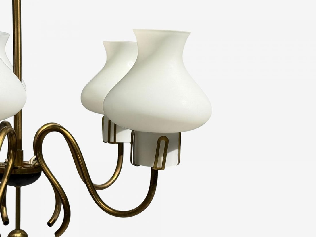 Swedish Modern, Pendant Light, Brass, Opal Glass, Sweden, 1950s - 4