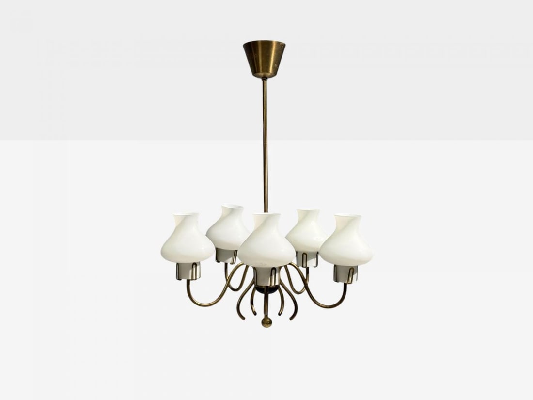 Swedish Modern, Pendant Light, Brass, Opal Glass, Sweden, 1950s - 9