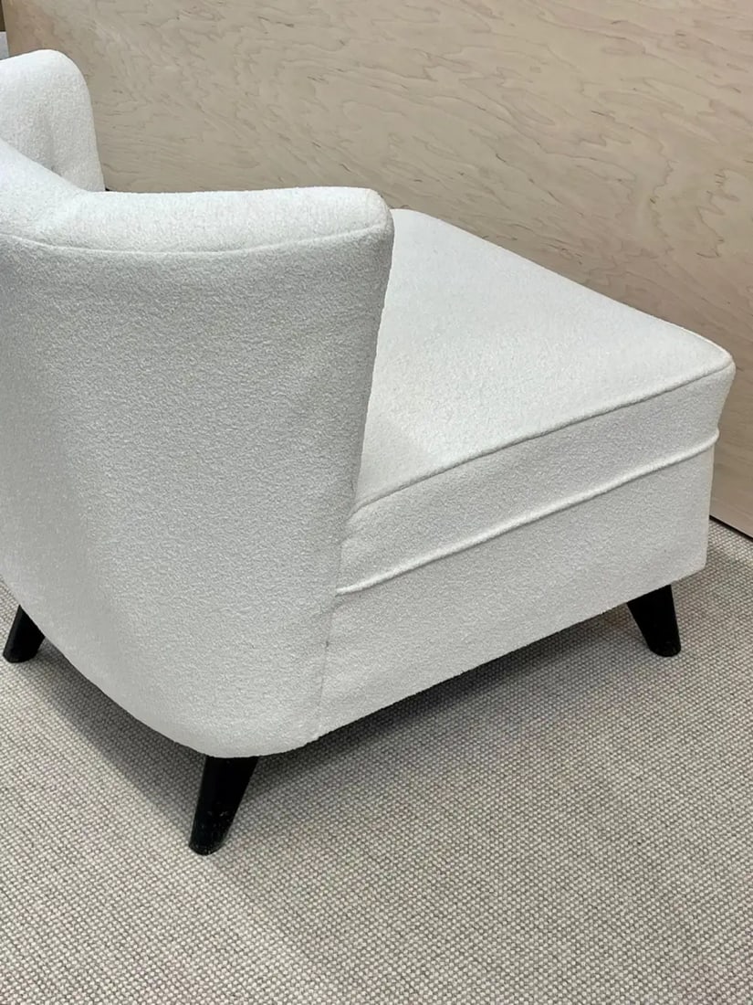 Pair Mid-Century Modern Slipper/Lounge Chairs, American, Bouclé, Pair Low Profie - 8