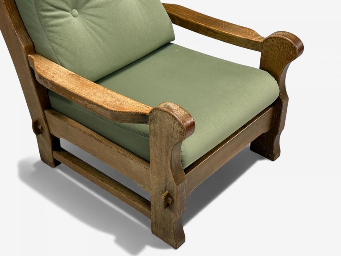 Danish Modern, Oak, Green Nubuck, Brutalist Lounge Chair, Denmark, 1960s - 6