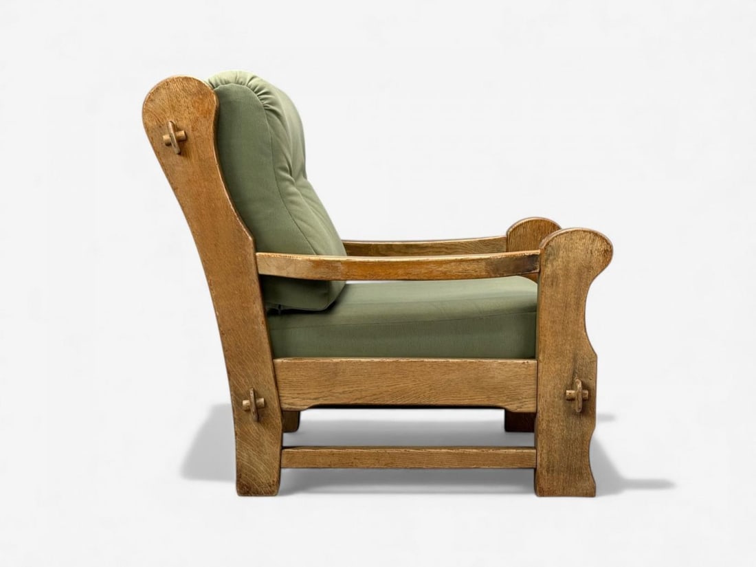 Danish Modern, Oak, Green Nubuck, Brutalist Lounge Chair, Denmark, 1960s - 7